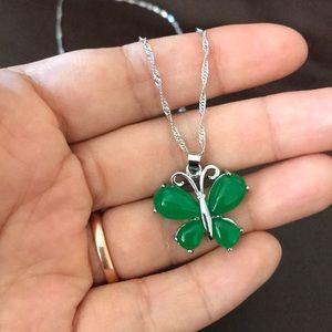 Women Artsy S925silver Butterfly Green Jade Earrings